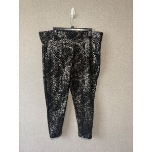 Torrid Womens Size 3 Metallic Silver Foil Splatter Print Leggings Black Sparkle